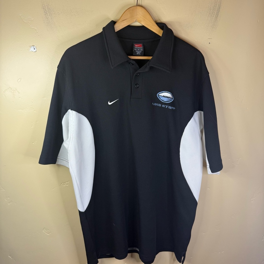 Nike Mens Team Staff Size XL Black White Dri-Fit Polo Activewear Preppy